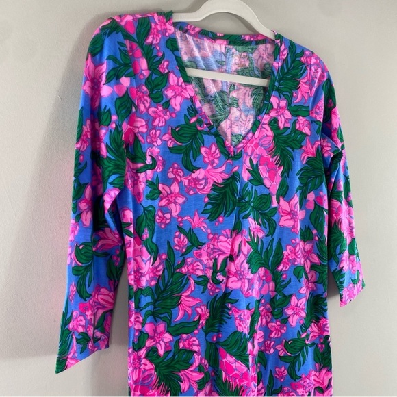 Lilly Pulitzer Tessa Floral Print Vneck‎ Cotton Tshirt  Mini Dress Sz Small - Picture 3 of 11